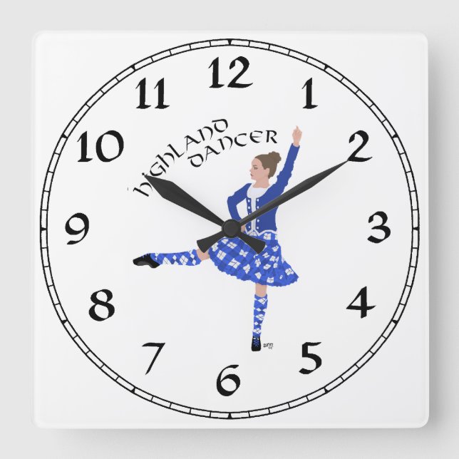 Highland Dancer in Blue Square Wall Clock (Front)