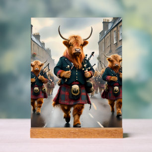 Highland Harmony: Bagpipe Highland Cow Band Acrylic Sign
