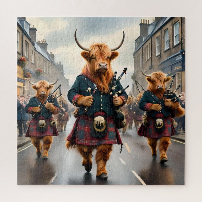 Highland Harmony:  Bagpipe Highland Cow Band  Jigsaw Puzzle (Vertical)