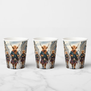 Highland Harmony:  Bagpipe Highland Cow Band  Paper Cups