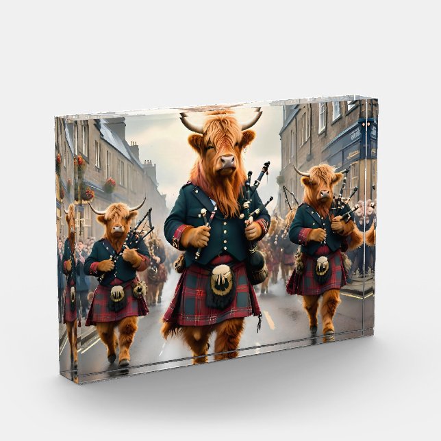 Highland Harmony:  Bagpipe Highland Cow Band  Photo Block (Left)