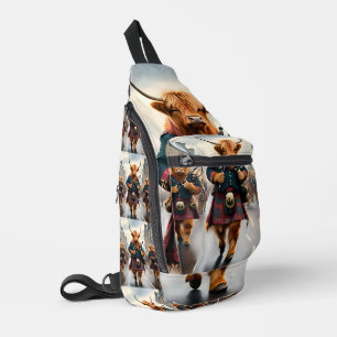 Highland Harmony: Bagpipe Highland Cow Band Sling Bag