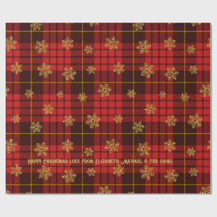 Highland Hearth Tartan Gold Snowflake Personalised Wrapping Paper