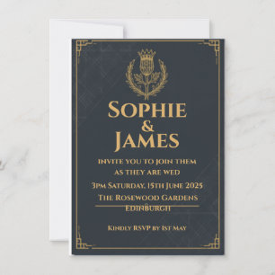 Highland Heather Purple & Gold Scottish Wedding In Invitation