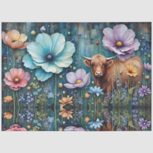 Highland heifer Floral Colorful Cosmos Tapestry Tissue Paper
