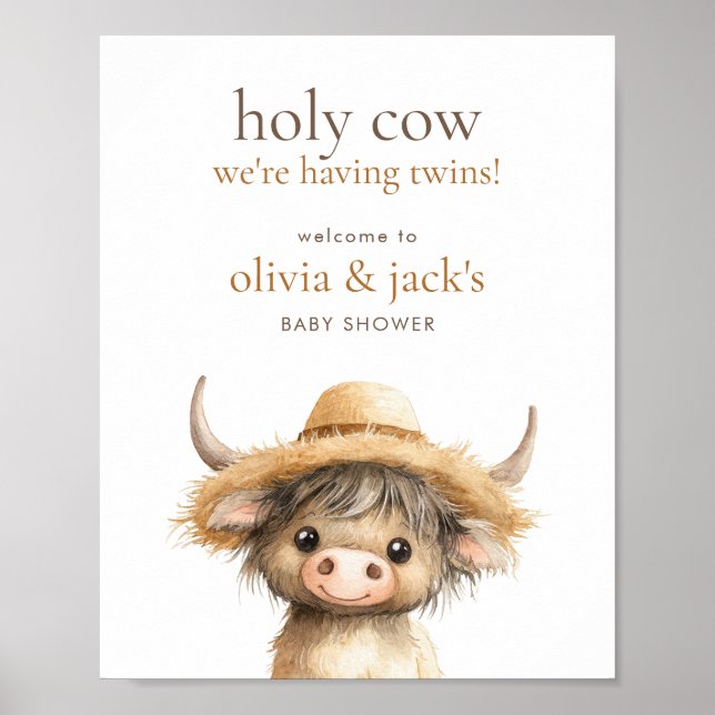 Highland Holy Cow Welcome to Twins Baby Shower Poster (Front)