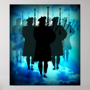 Highland Pipers, with ten thousands of His Saints Poster