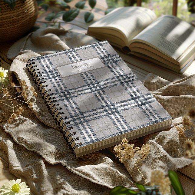 Highland Plaid Personalised Journal Notebook (Highland Plaid Beige Spiral Notebook)