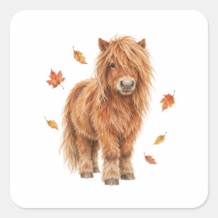 Highland Pony in Falling Leaves Square Sticker