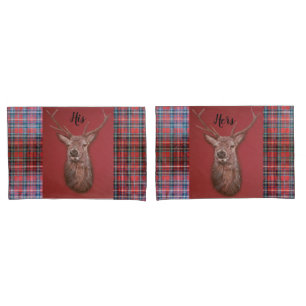 Highland Red Stag & Tartan Pillow Case Set