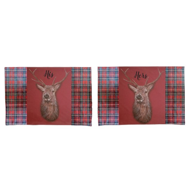 Highland Red Stag & Tartan Pillow Case Set (Front-Set)