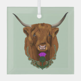 Highland Scottish Cow Purple Celtic Knot Work Glass Tree Decoration