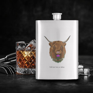 Highland Scottish Cow Purple Celtic Knot Work  Hip Flask