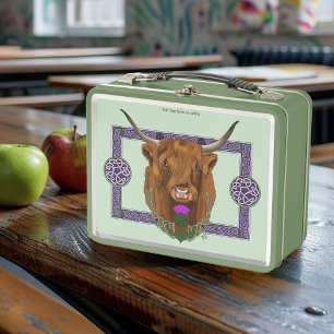 Highland Scottish Cow Purple Celtic Knot Work Metal Lunch Box