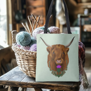 Highland Scottish Cow Purple Celtic Knot Work Tote Bag
