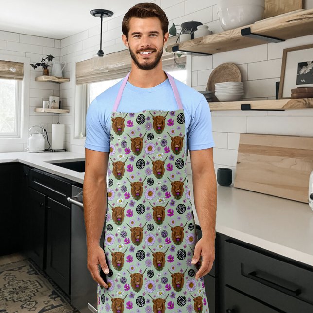 Highland Scottish Cow Purple Celtic Thistle Apron (Creator Uploaded)