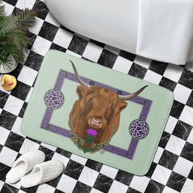 Highland Scottish Cow Purple Celtic Thistle  Bath Mat (Creator Uploaded)