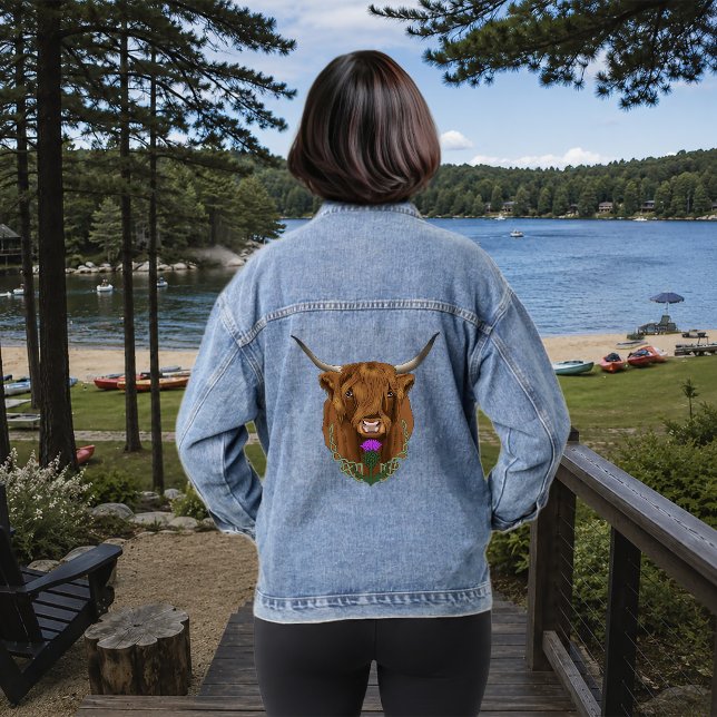 Highland Scottish Cow Purple Celtic Thistle Denim Jacket (Creator Uploaded)