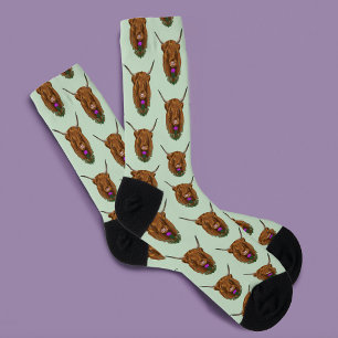 Highland Scottish Cow Purple Celtic Thistle Socks