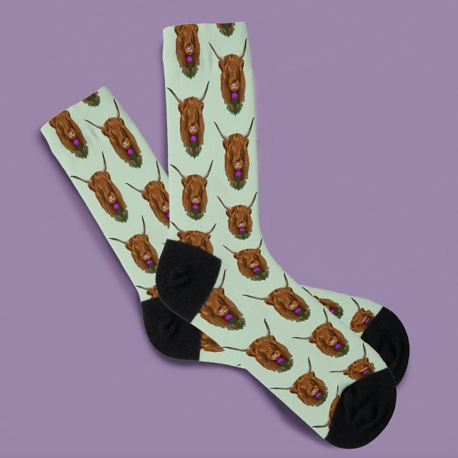 Highland Scottish Cow Purple Celtic Thistle Socks (Creator Uploaded)