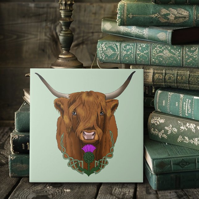 Highland Scottish Cow Purple Celtic Thistle Tile (Creator Uploaded)