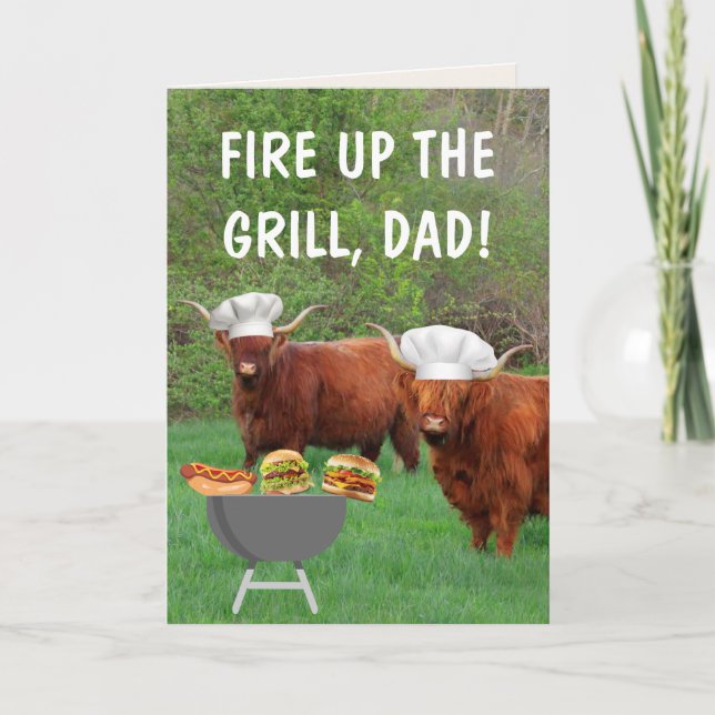 Highland Steer Barbecue Father's Day Card (Front)