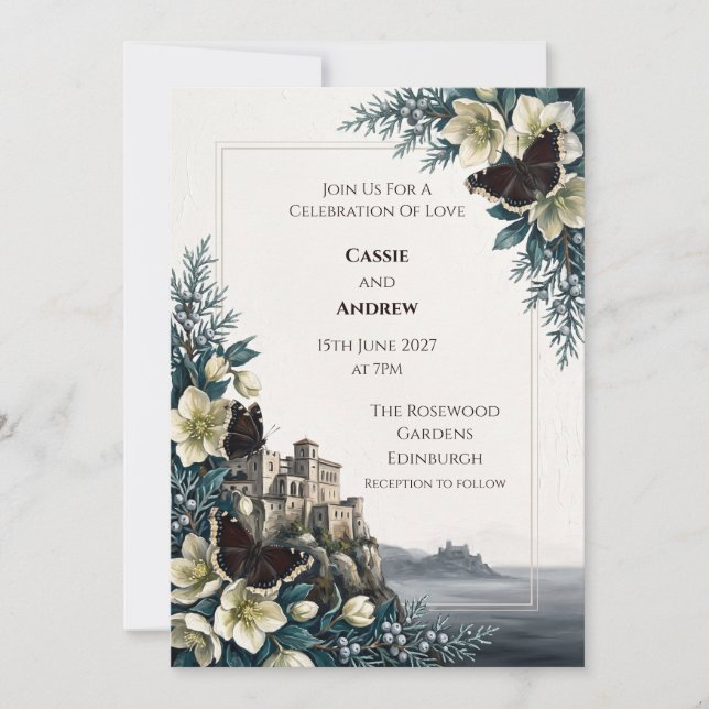 Highland Thistle Castle Wedding Invitation (Front)
