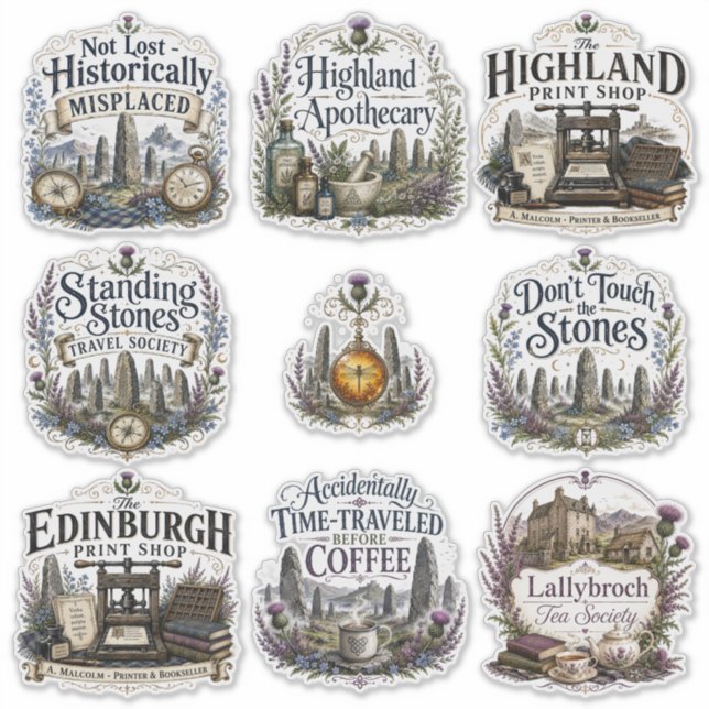 Highland Time Travel Witchy Sticker Sheet (Front)