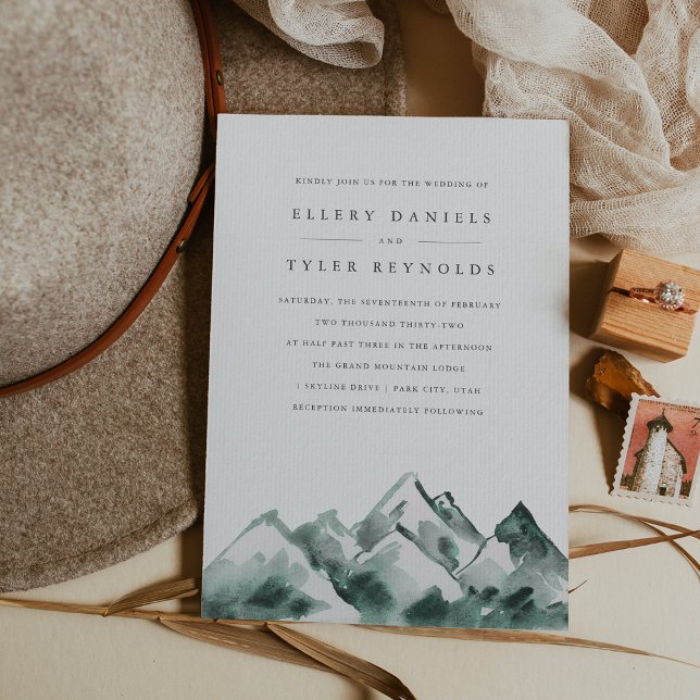 Highland | Watercolor Mountain Range Wedding Invitation (Creator Uploaded)