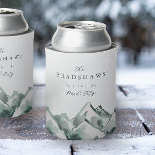 Highland   Watercolor Mountain Wedding Favour Can Cooler