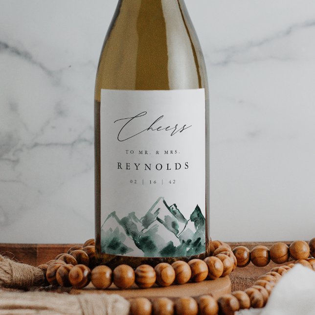 Highland | Watercolor Mountain Wedding Wine Label (Creator Uploaded)