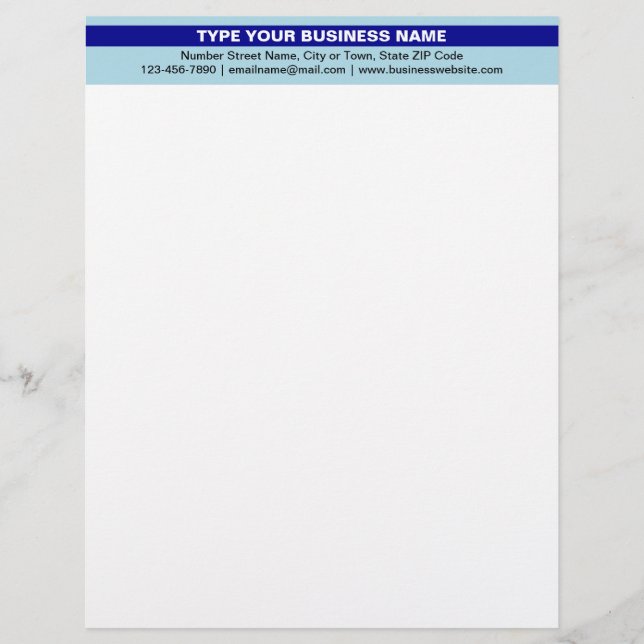 Highlighted Business Name on Light Blue Heading of Custom Letterhead (Front)