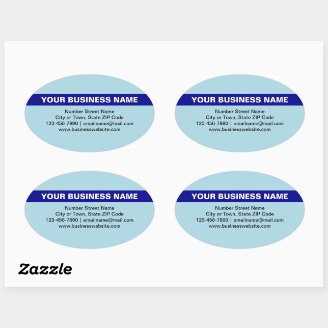 Highlighted Business Name on Light Blue Oval Sticker (Sheet)
