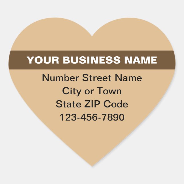 Highlighted Business Name on Light Brown Heart Sticker (Front)