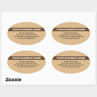 Highlighted Business Name on Light Brown Oval Sticker