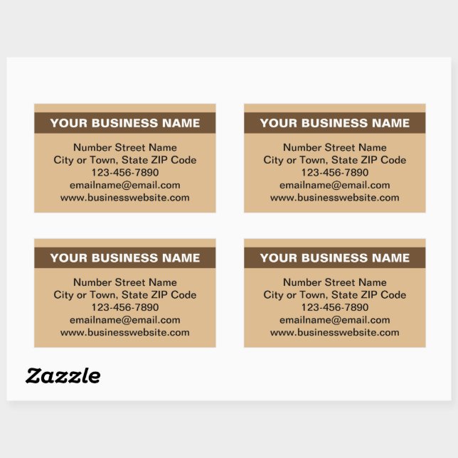 Highlighted Business Name on Light Brown Rectangular Sticker (Sheet)