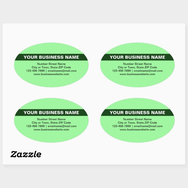 Highlighted Business Name on Light Green Oval Sticker (Sheet)