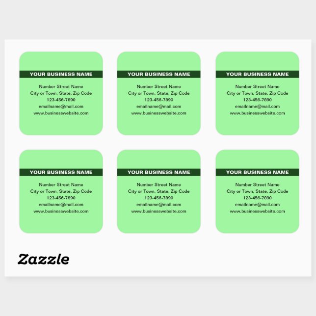 Highlighted Business Name on Light Green Square Sticker (Sheet)