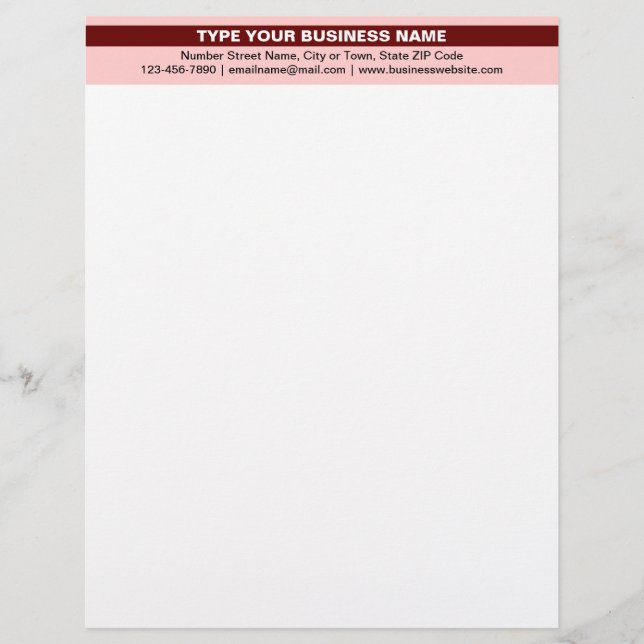 Highlighted Business Name on Light Red Heading of Custom Letterhead (Front)