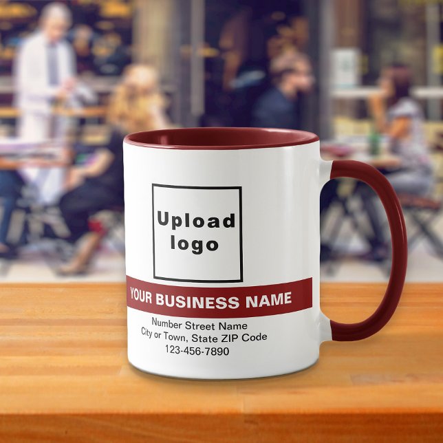 Highlighted Business Name on Maroon Combo Mug (Your business name with highlight, logo, address and phone number on maroon combo mug.)