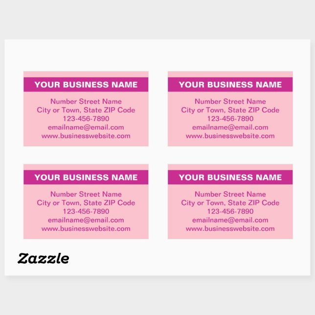 Highlighted Business Name on Pink Rectangular Sticker (Sheet)