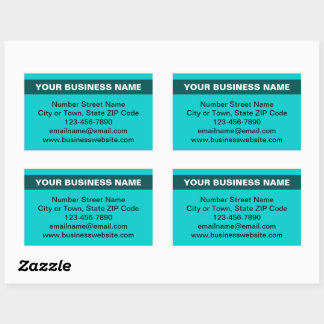Highlighted Business Name on Teal Green Rectangular Sticker