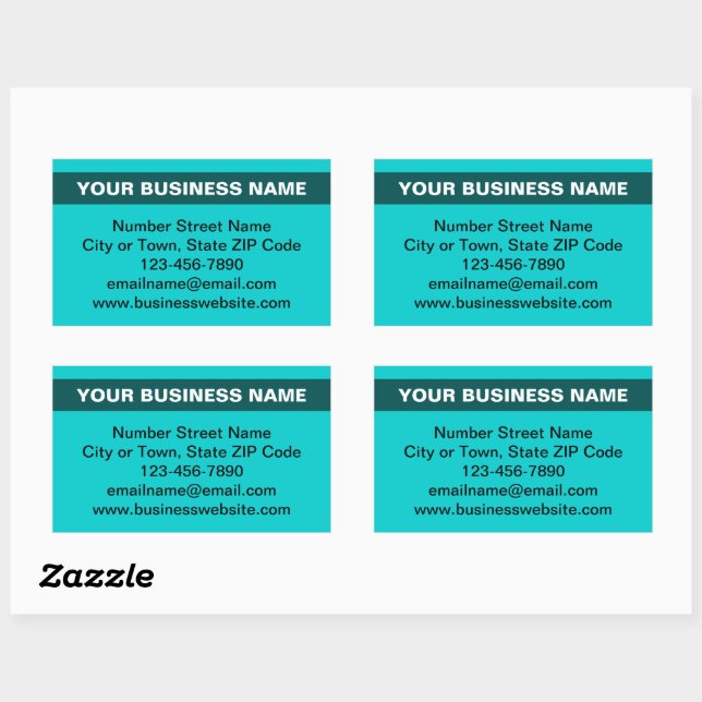Highlighted Business Name on Teal Green Rectangular Sticker (Sheet)