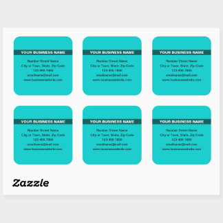 Highlighted Business Name on Teal Green Square Sticker