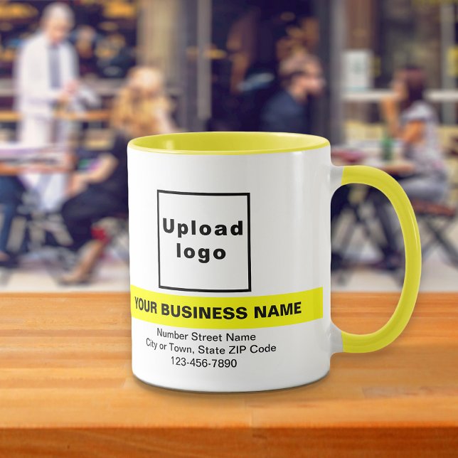 Highlighted Business Name on Yellow Combo Mug (Your business name with highlight, logo, address and phone number on yellow combo mug.)