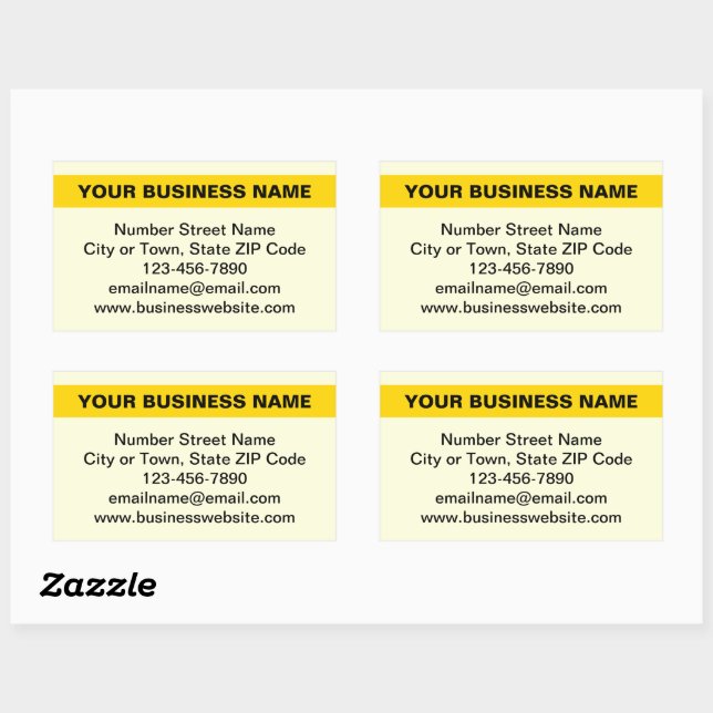 Highlighted Business Name on Yellow Rectangular Sticker (Sheet)