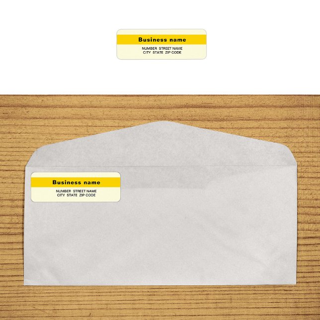 Highlighted Business Name on Yellow Return Address (Yellow return address label with your highlighted brand name)