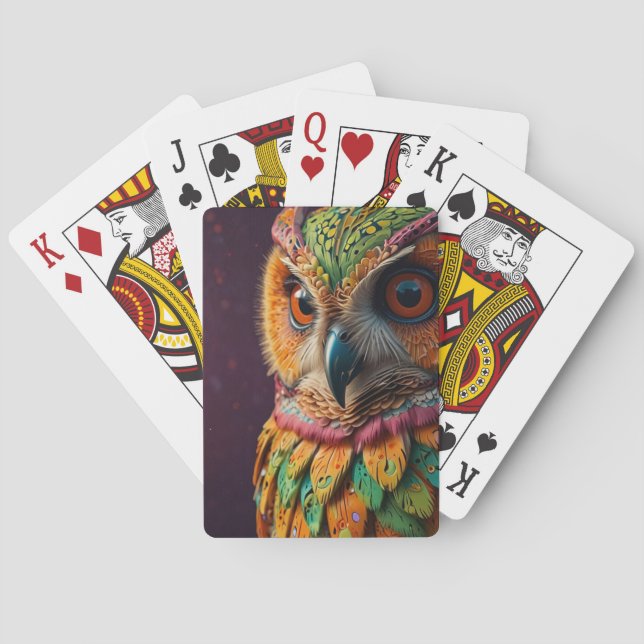 highly detailed owl with psychedelic patterns playing cards (Back)