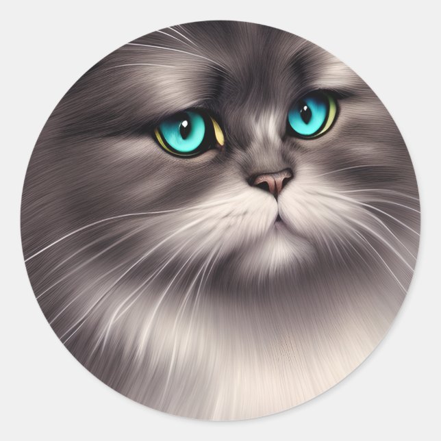 Highly Detailed Persian Cat Digital Triptych Classic Round Sticker (Front)