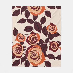 Highly Stylised Roses In Shades Of Orange Fleece Blanket